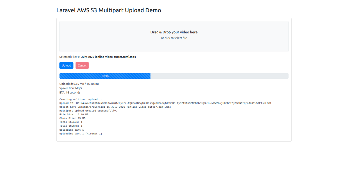 Laravel AWS S3 Multipart Upload project screenshot