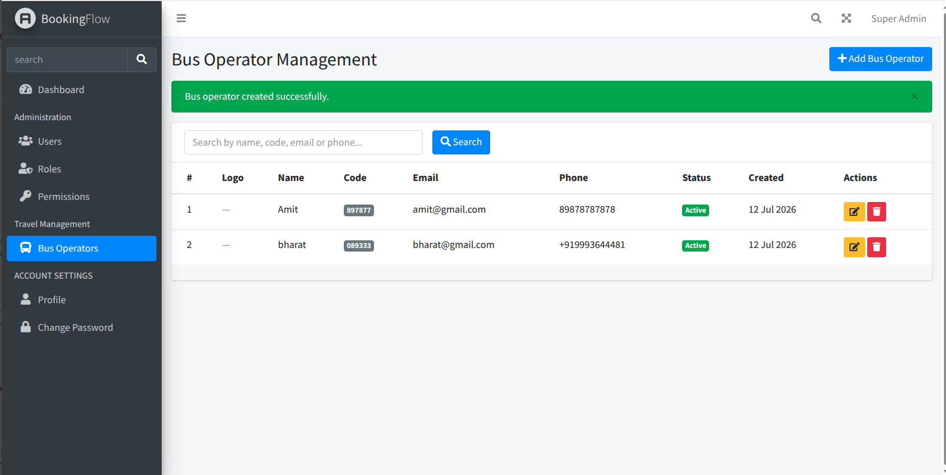 Bus Operators Management